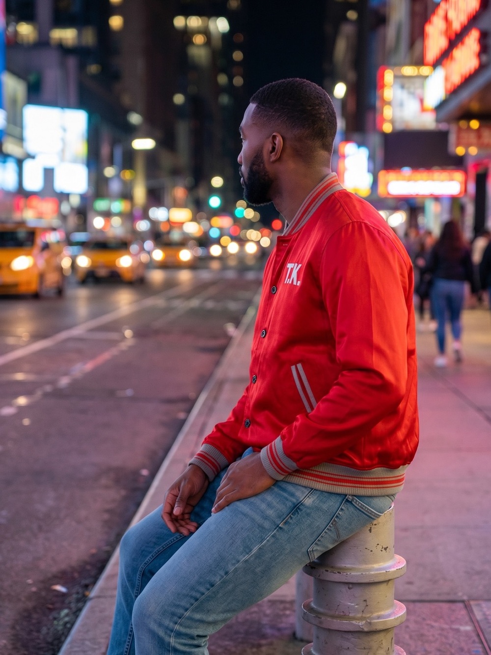 The Kooples Red Varsity Bomber Jacket with T.K. Patch - Picture 2 of 7